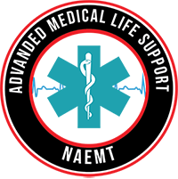 Advanced Medical Life Support NAEMT | Blackcircle with a blue asterisk containing a medical staff